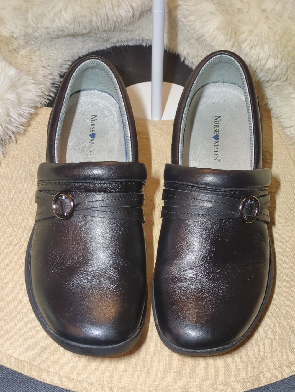 Nurse Mates Ceri Black Slip-On Loafers Work Shoes W/Decorative Button $35